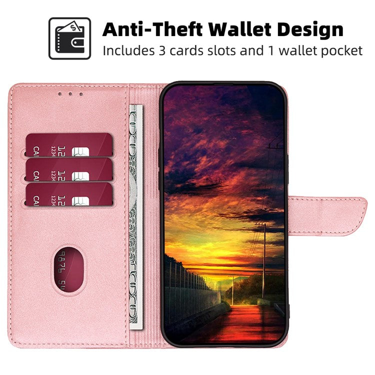 Wallet Phone Case for Huawei nova 11 Pro / nova 11 Ultra , PU Leather Calf Texture Stand Flip Cover - Rose Gold