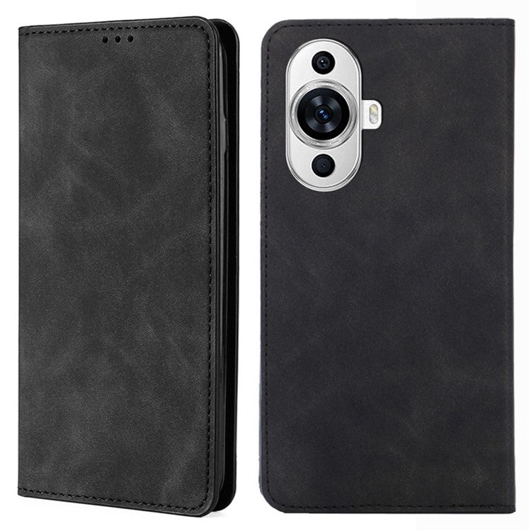 Phone Stand Cover for Huawei nova 11 / nova 12s 4G / nova 12 Lite 4G Skin-touch Feeling PU Leather Card Holder Flip Phone Case - Black