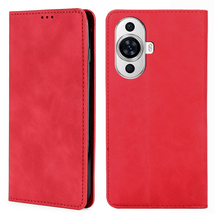 Phone Stand Cover for Huawei nova 11 / nova 12s 4G / nova 12 Lite 4G Skin-touch Feeling PU Leather Card Holder Flip Phone Case - Red