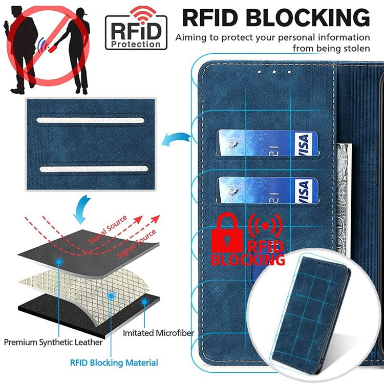 RFID Blocking Wallet Case for Huawei nova 11 Pro / nova 11 Ultra PU Leather Stand Mobile Phone Cover - Blue