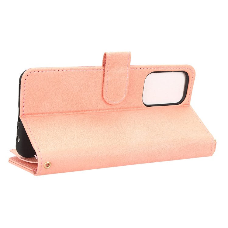 For Samsung Galaxy A23 4G / A23 5G (Global Version) Zipper Pocket Leather Wallet Phone Case Cellphone Stand Cover - Pink