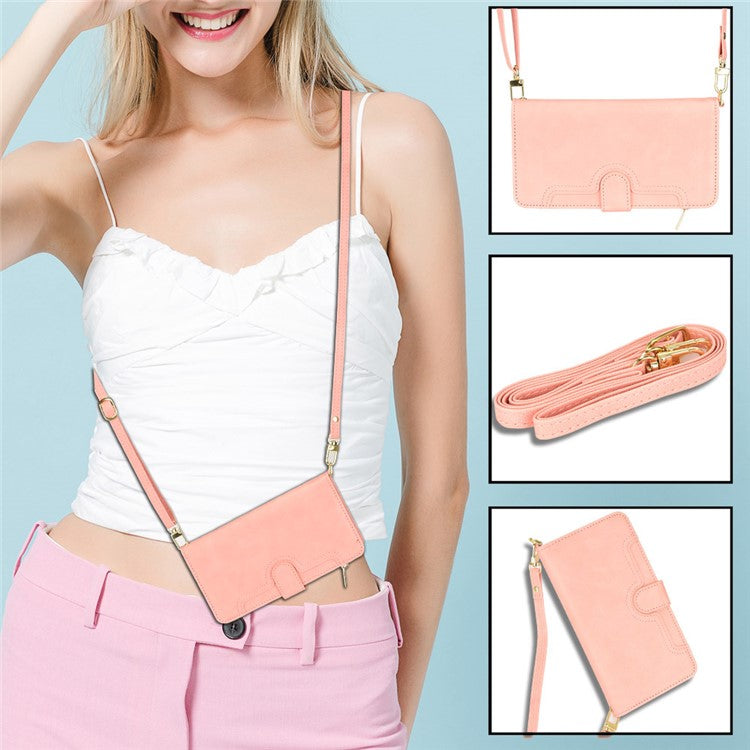 For Samsung Galaxy A23 4G / A23 5G (Global Version) Zipper Pocket Leather Wallet Phone Case Cellphone Stand Cover - Pink