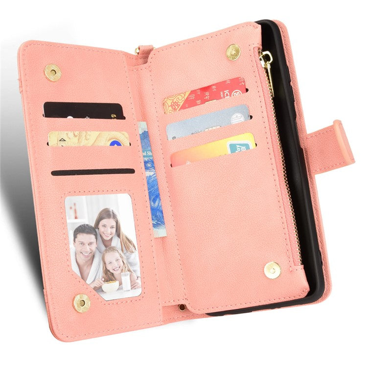 For Samsung Galaxy A23 4G / A23 5G (Global Version) Zipper Pocket Leather Wallet Phone Case Cellphone Stand Cover - Pink