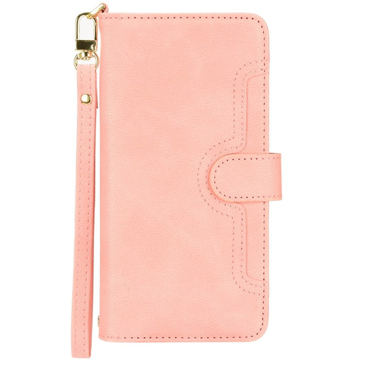 For Samsung Galaxy A23 4G / A23 5G (Global Version) Zipper Pocket Leather Wallet Phone Case Cellphone Stand Cover - Pink