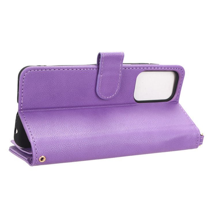 For Samsung Galaxy A23 4G / A23 5G (Global Version) Zipper Pocket Leather Wallet Phone Case Cellphone Stand Cover - Purple