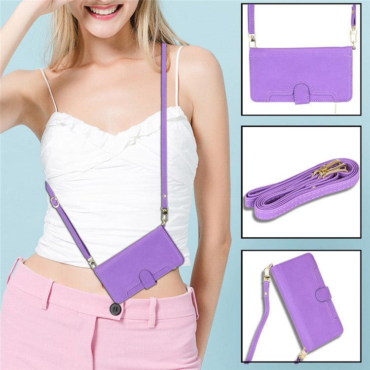 For Samsung Galaxy A23 4G / A23 5G (Global Version) Zipper Pocket Leather Wallet Phone Case Cellphone Stand Cover - Purple