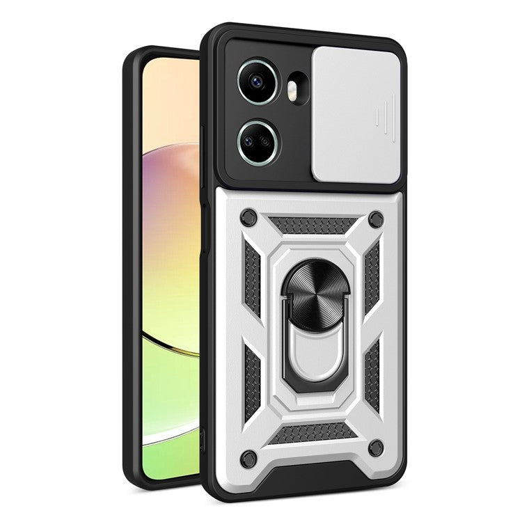 For Huawei nova 10 SE 4G Camera Lens Slide Design Phone Case PC+TPU Kickstand Cover - Silver