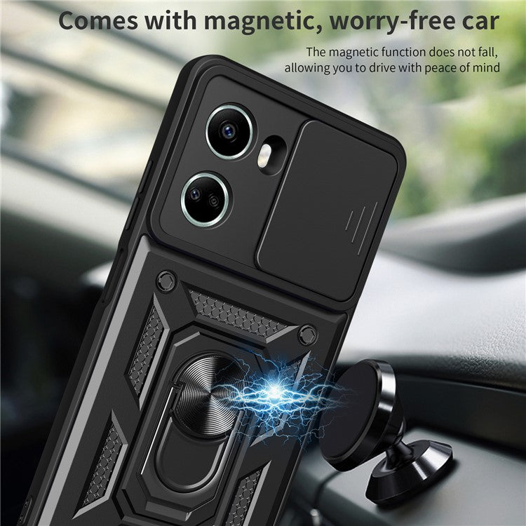 For Huawei nova 10 SE 4G Camera Lens Slide Design Phone Case PC+TPU Kickstand Cover - Silver