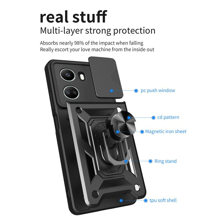 For Huawei nova 10 SE 4G Camera Lens Slide Design Phone Case PC+TPU Kickstand Cover - Silver