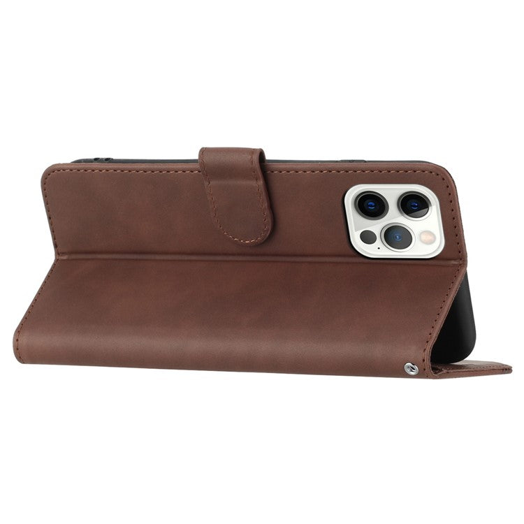 YX003 For iPhone 14 Pro Imprinted Leather Phone Cover Anti-drop Wallet Stand Case - Coffee