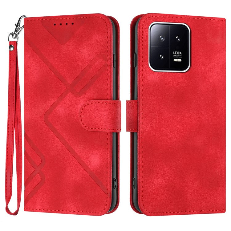YX0040 For Xiaomi 13 Imprinted Wallet Phone Case PU Leather Anti-drop Stand Cover - Red