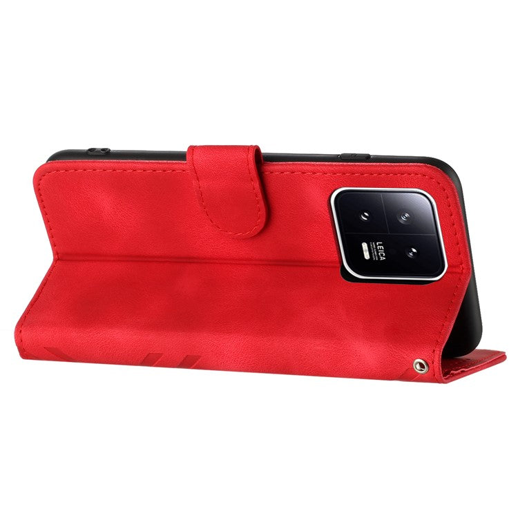 YX0040 For Xiaomi 13 Imprinted Wallet Phone Case PU Leather Anti-drop Stand Cover - Red