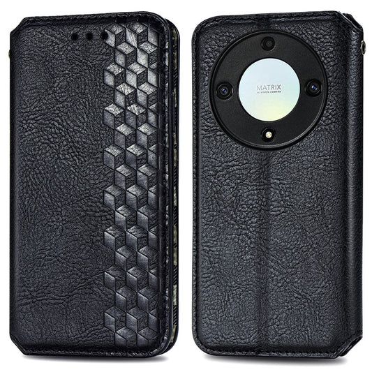 For Honor X40 5G / X9a 5G / Magic5 Lite 5G Rhombus Imprint Shockproof Cover Leather Wallet Stand Phone Case - Black