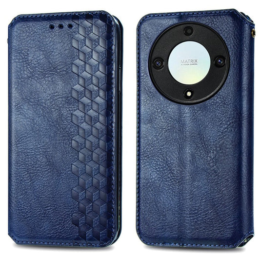 For Honor X40 5G / X9a 5G / Magic5 Lite 5G Rhombus Imprint Shockproof Cover Leather Wallet Stand Phone Case - Blue