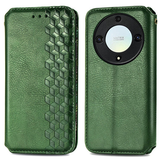 For Honor X40 5G / X9a 5G / Magic5 Lite 5G Rhombus Imprint Shockproof Cover Leather Wallet Stand Phone Case - Green