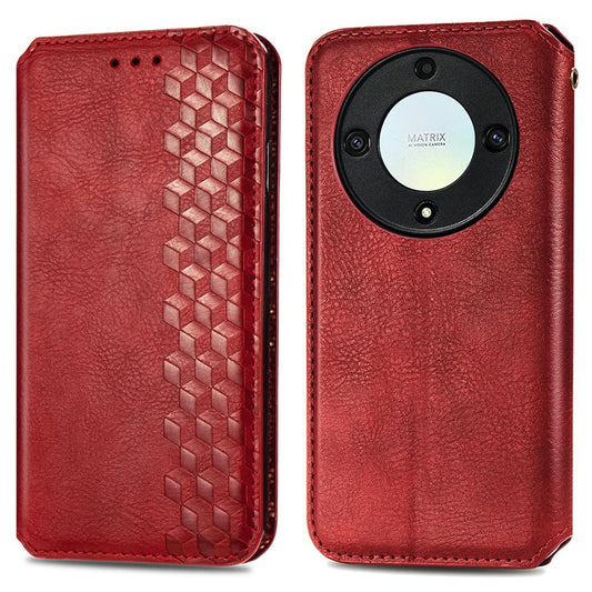 For Honor X40 5G / X9a 5G / Magic5 Lite 5G Rhombus Imprint Shockproof Cover Leather Wallet Stand Phone Case - Red