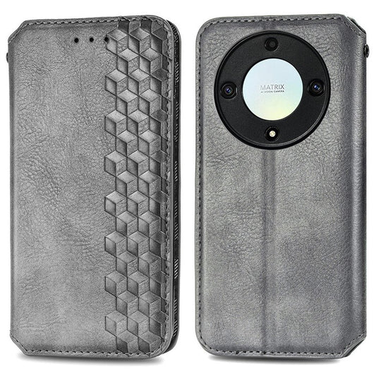 For Honor X40 5G / X9a 5G / Magic5 Lite 5G Rhombus Imprint Shockproof Cover Leather Wallet Stand Phone Case - Grey