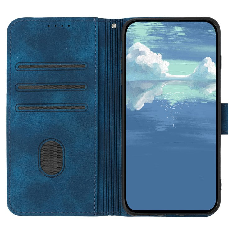YX0040 For Samsung Galaxy A24 4G (162.1 x 77.6 x 8.3mm) Shockproof Wallet Phone Case Imprinted Pattern PU Leather Stand Cover - Sapphire
