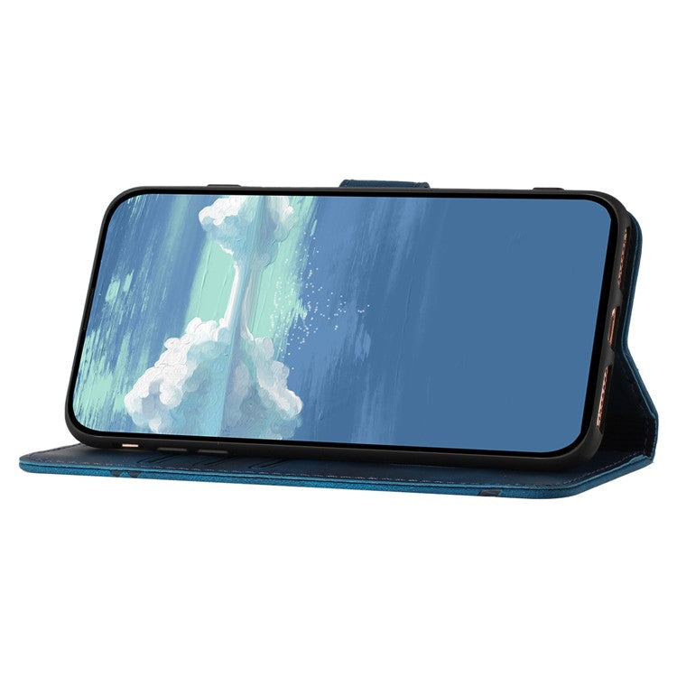 YX0040 For Samsung Galaxy A24 4G (162.1 x 77.6 x 8.3mm) Shockproof Wallet Phone Case Imprinted Pattern PU Leather Stand Cover - Sapphire