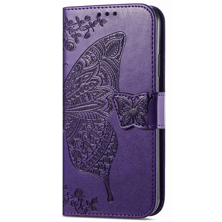 Wallet Phone Case for Honor X7a 4G / Play 40 Plus 5G , PU Leather Stand Butterfly Imprinted Cover - Purple