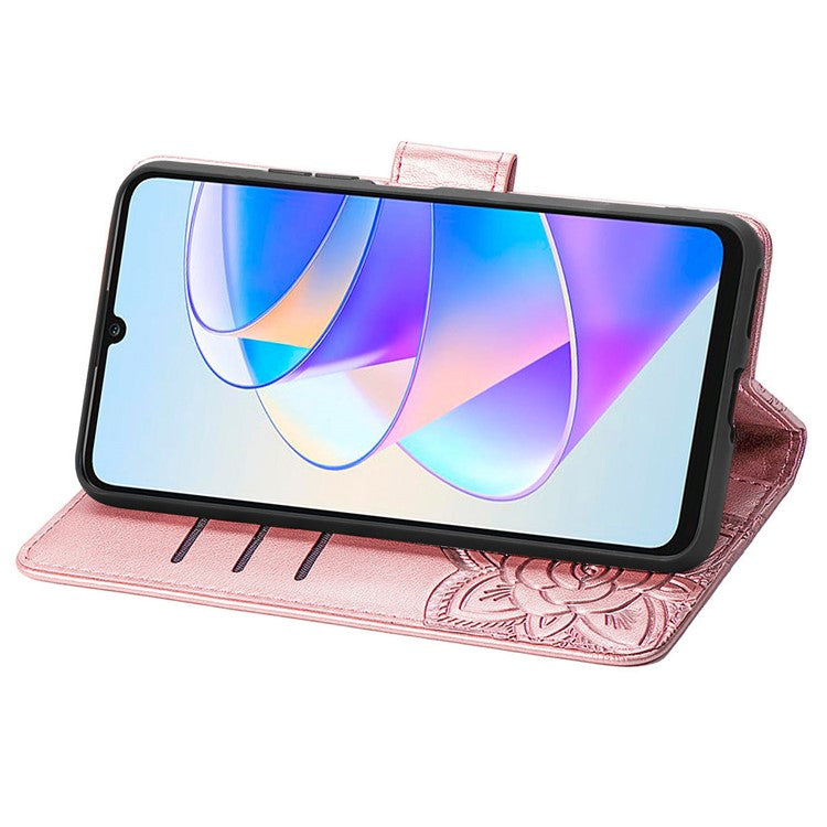 Wallet Phone Case for Honor X7a 4G / Play 40 Plus 5G , PU Leather Stand Butterfly Imprinted Cover - Rose Gold