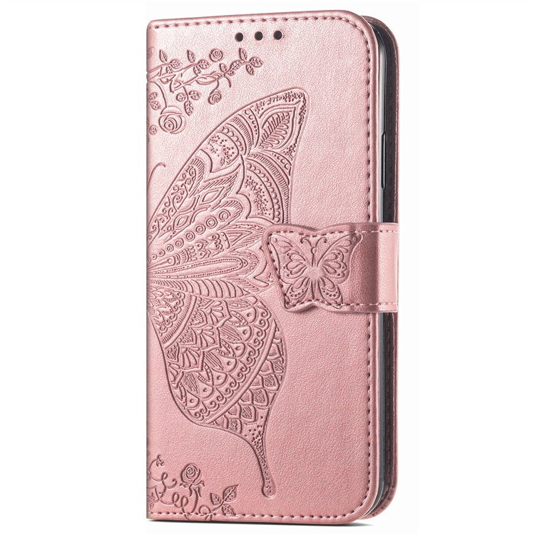 Wallet Phone Case for Honor X7a 4G / Play 40 Plus 5G , PU Leather Stand Butterfly Imprinted Cover - Rose Gold