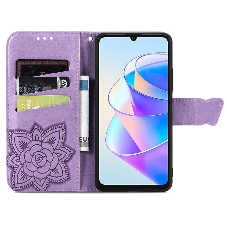 Wallet Phone Case for Honor X7a 4G / Play 40 Plus 5G , PU Leather Stand Butterfly Imprinted Cover - Light Purple