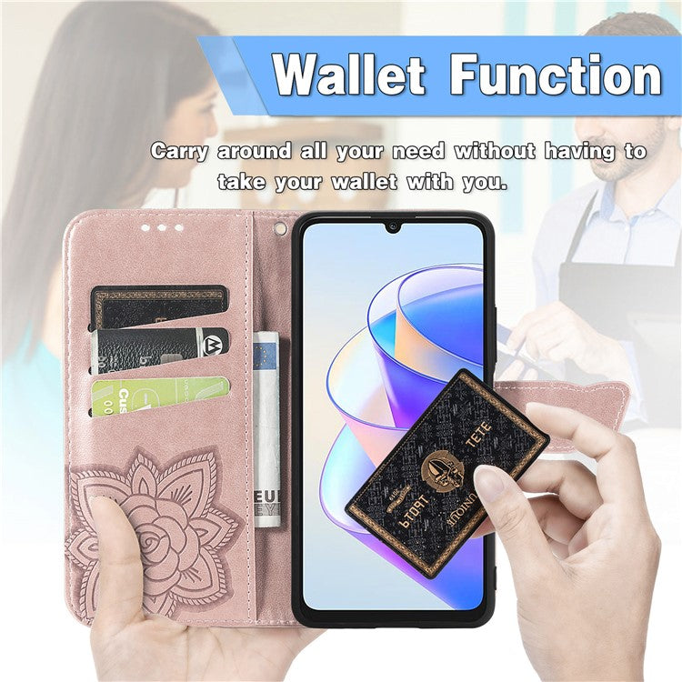 Wallet Phone Case for Honor X7a 4G / Play 40 Plus 5G , PU Leather Stand Butterfly Imprinted Cover - Light Purple