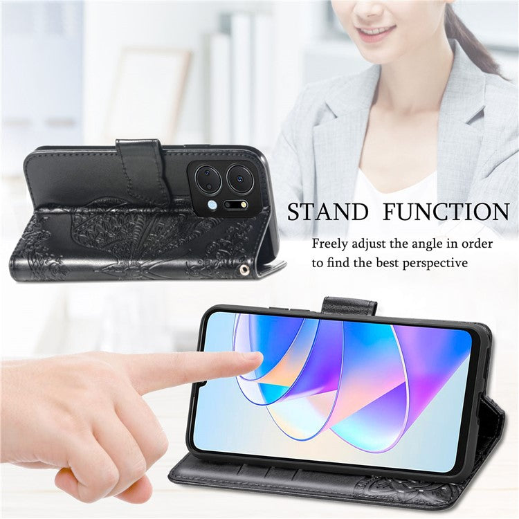 Wallet Phone Case for Honor X7a 4G / Play 40 Plus 5G , PU Leather Stand Butterfly Imprinted Cover - Light Purple