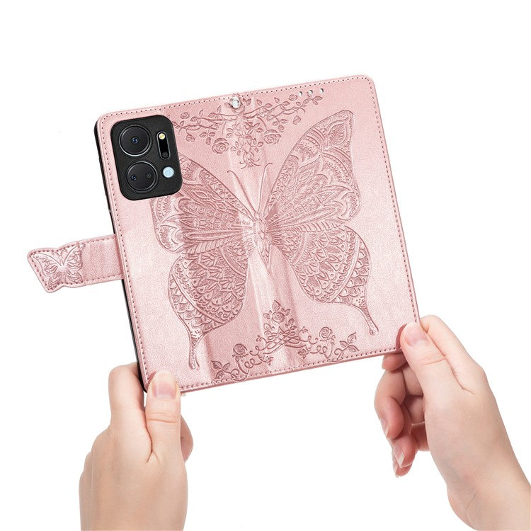 Wallet Phone Case for Honor X7a 4G / Play 40 Plus 5G , PU Leather Stand Butterfly Imprinted Cover - Light Purple