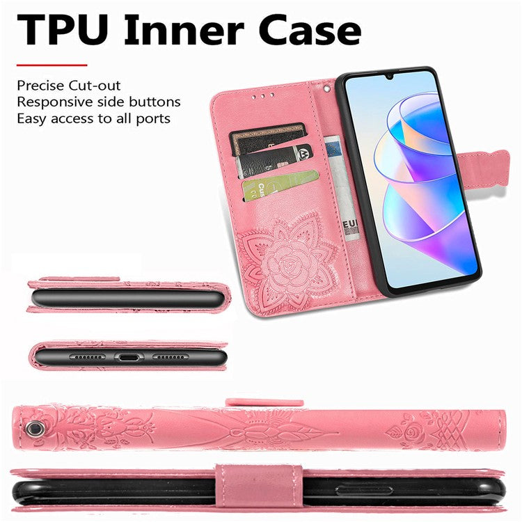 Wallet Phone Case for Honor X7a 4G / Play 40 Plus 5G , PU Leather Stand Butterfly Imprinted Cover - Light Purple