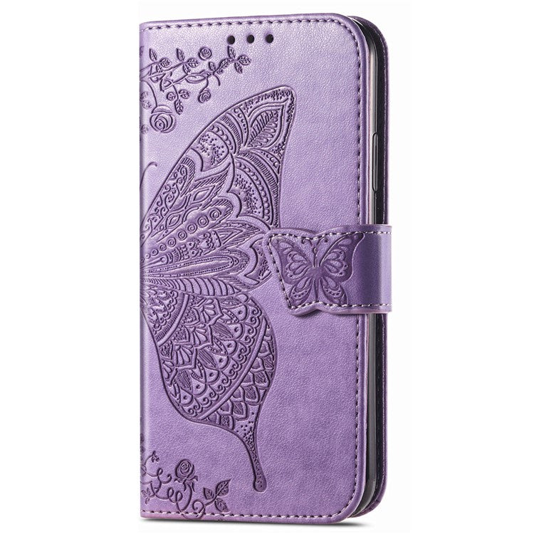 Wallet Phone Case for Honor X7a 4G / Play 40 Plus 5G , PU Leather Stand Butterfly Imprinted Cover - Light Purple