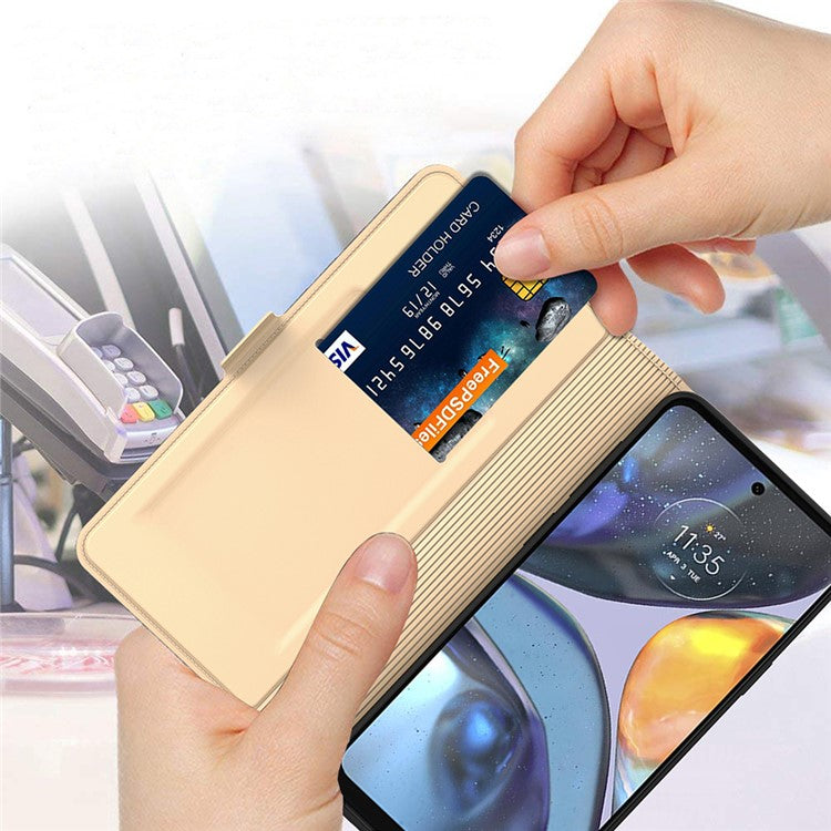 PU Leather Stand Case for Motorola Edge 40 5G , Card Holder Anti-drop Phone Cover - Gold