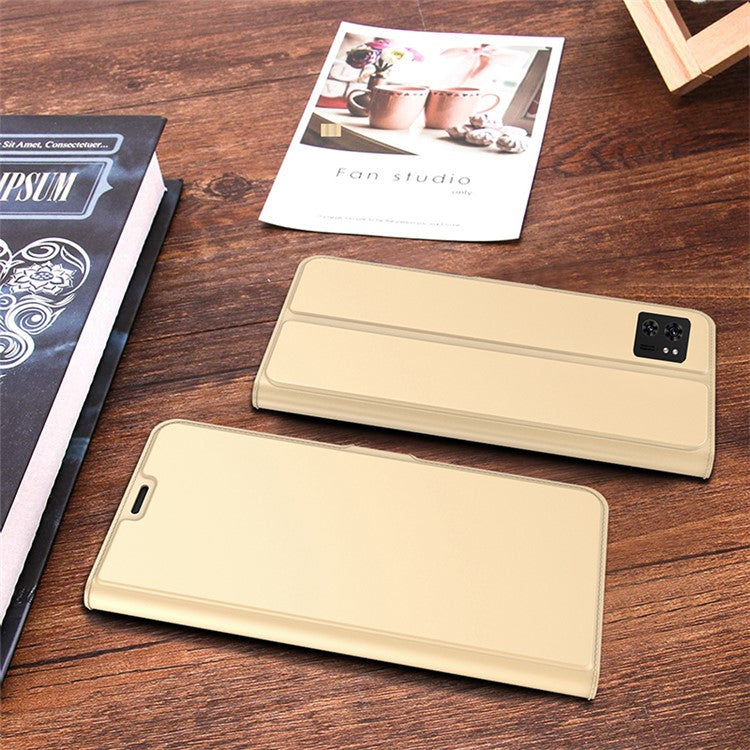 PU Leather Stand Case for Motorola Edge 40 5G , Card Holder Anti-drop Phone Cover - Gold
