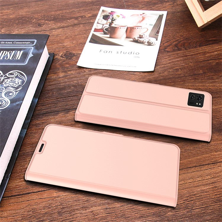 PU Leather Stand Case for Motorola Edge 40 5G , Card Holder Anti-drop Phone Cover - Rose Gold