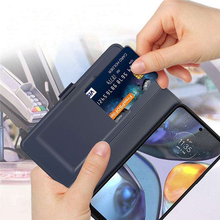 PU Leather Stand Case for Motorola Edge 40 5G , Card Holder Anti-drop Phone Cover - Blue