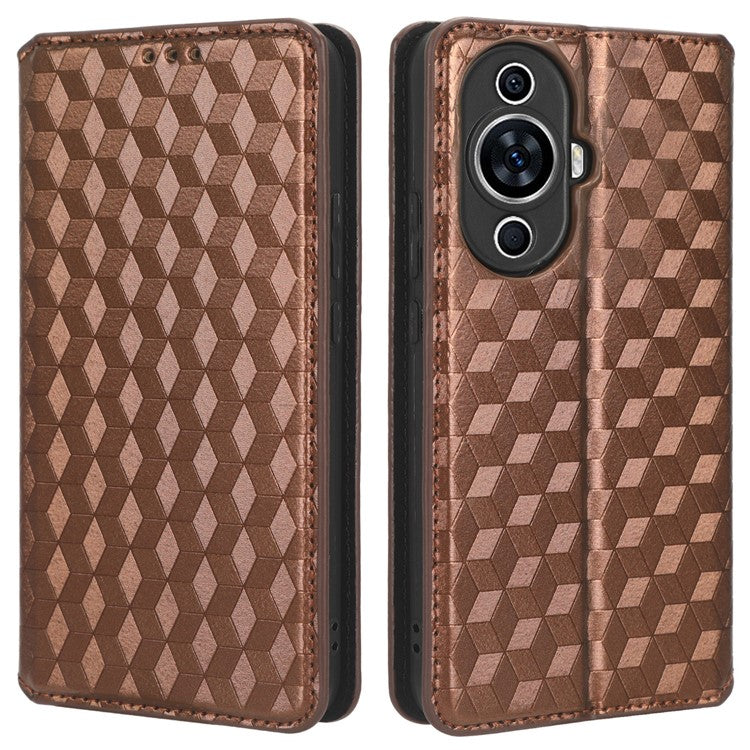 Phone Case for Huawei nova 11 / nova 12s 4G / nova 12 Lite 4G Stand Wallet Shockproof PU Leather Rhombus Imprinted Cover - Brown