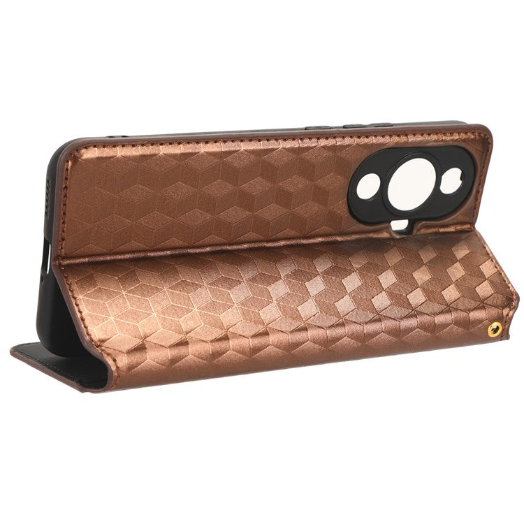 Phone Case for Huawei nova 11 / nova 12s 4G / nova 12 Lite 4G Stand Wallet Shockproof PU Leather Rhombus Imprinted Cover - Brown