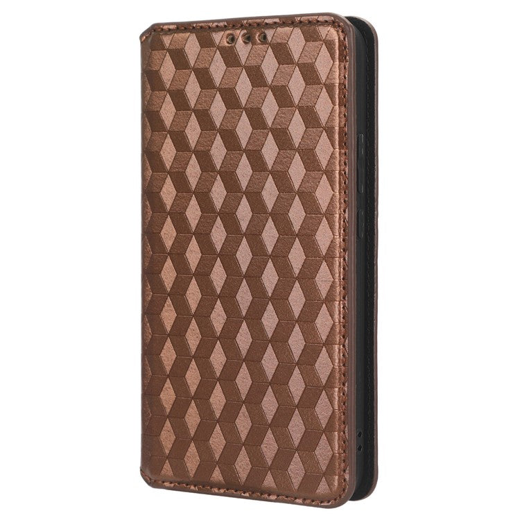Phone Case for Huawei nova 11 / nova 12s 4G / nova 12 Lite 4G Stand Wallet Shockproof PU Leather Rhombus Imprinted Cover - Brown
