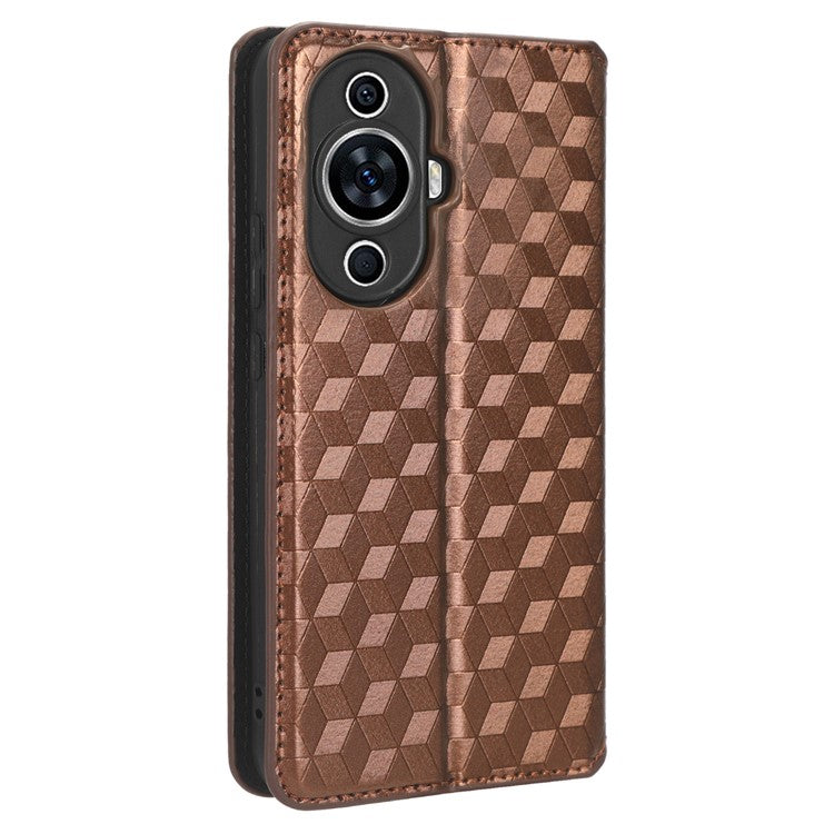 Phone Case for Huawei nova 11 / nova 12s 4G / nova 12 Lite 4G Stand Wallet Shockproof PU Leather Rhombus Imprinted Cover - Brown