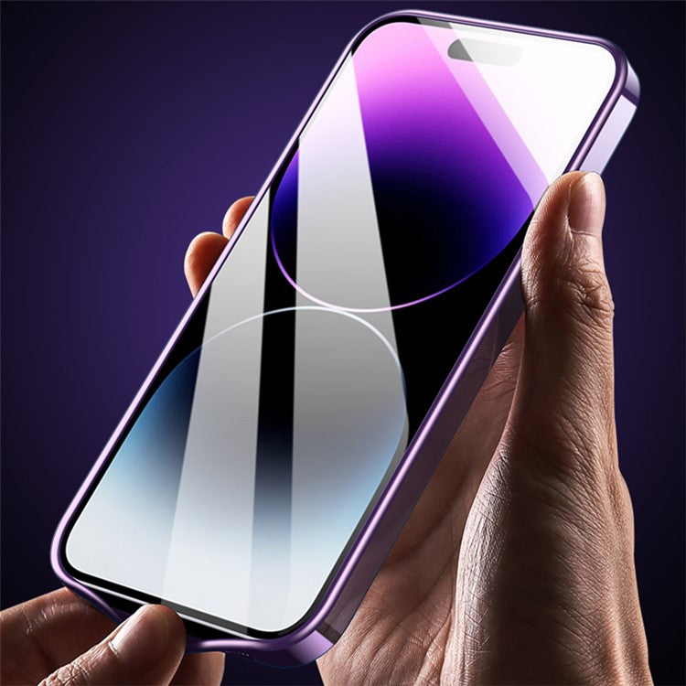 VOERO For iPhone 14 Pro Max Magnetic Phone Case Anti-Wear Glass Camera Film Protection Cover Kickstand Electroplating TPU Shell - Blue