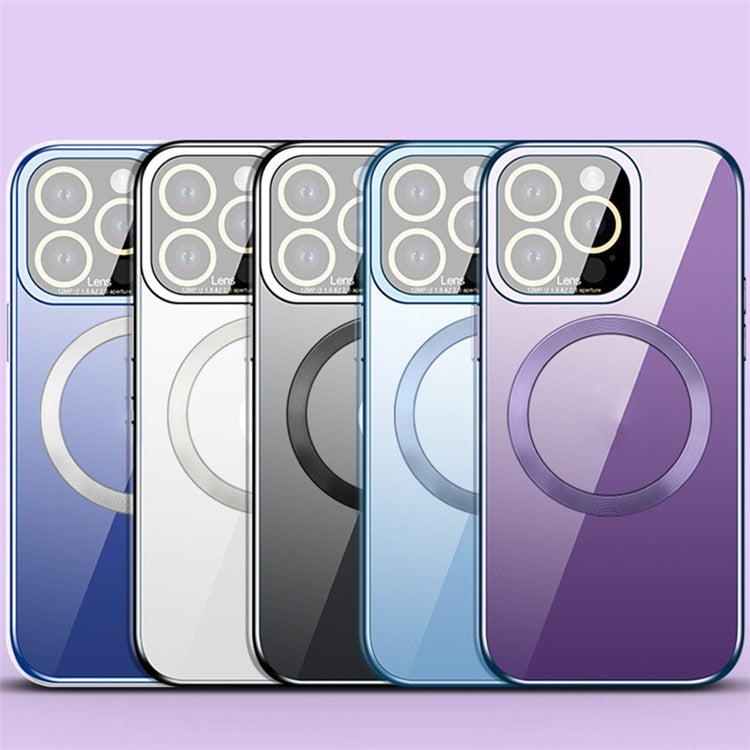 VOERO For iPhone 14 Pro Max Magnetic Phone Case Anti-Wear Glass Camera Film Protection Cover Kickstand Electroplating TPU Shell - Blue