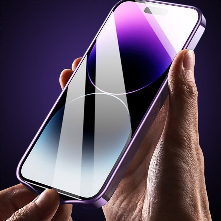 VOERO For iPhone 14 Pro Max Glass Camera Protection Film Kickstand Design Phone Case Electroplating TPU Phone Cover - Blue