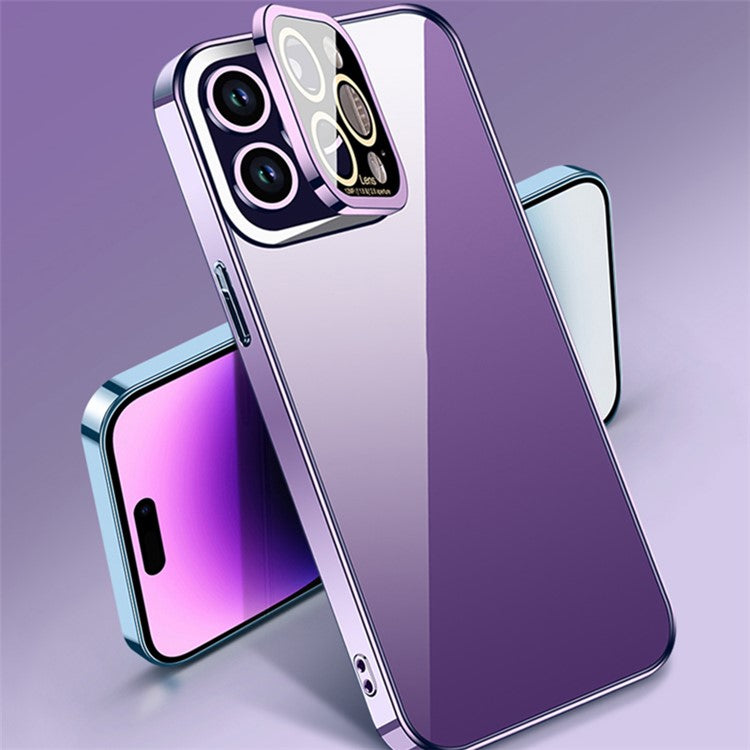 VOERO For iPhone 14 Pro Max Glass Camera Protection Film Kickstand Design Phone Case Electroplating TPU Phone Cover - Blue