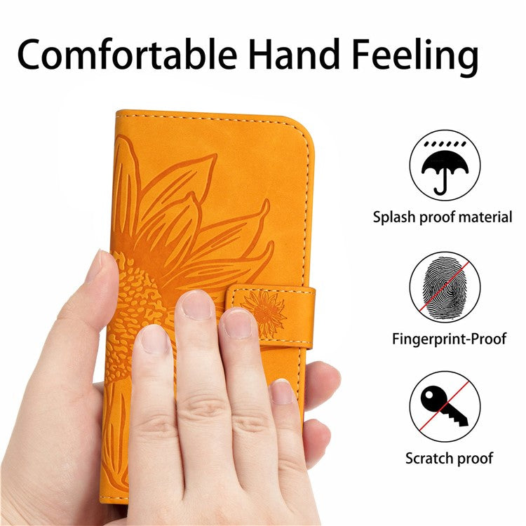 HT04 For Huawei P60 / P60 Pro Sunflower Imprinting Phone Case Leather Stand Wallet Cover with Shoulder Strap - Yellow