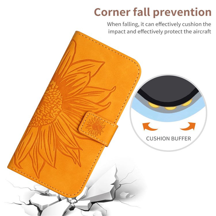 HT04 For Huawei P60 / P60 Pro Sunflower Imprinting Phone Case Leather Stand Wallet Cover with Shoulder Strap - Yellow