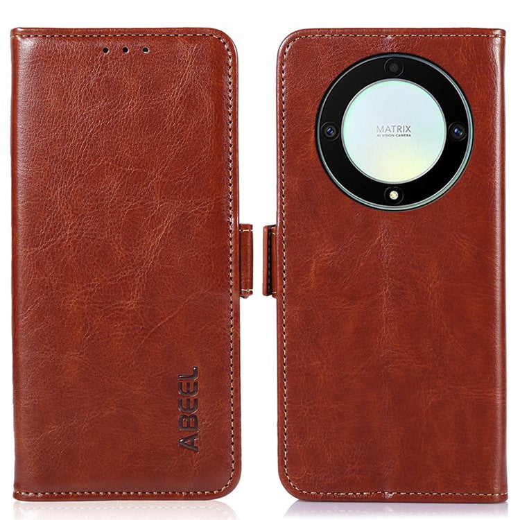 ABEEL Wallet Case for Honor X9a 5G / X40 5G / Magic5 Lite 5G , PU Leather Crazy Horse Texture Stand Phone Cover - Brown