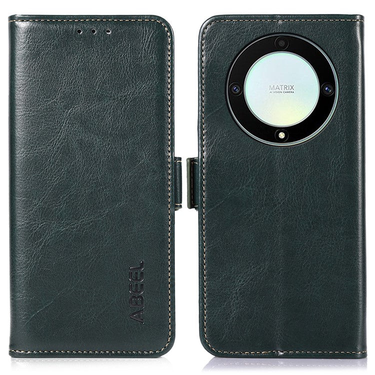 ABEEL Wallet Case for Honor X9a 5G / X40 5G / Magic5 Lite 5G , PU Leather Crazy Horse Texture Stand Phone Cover - Green