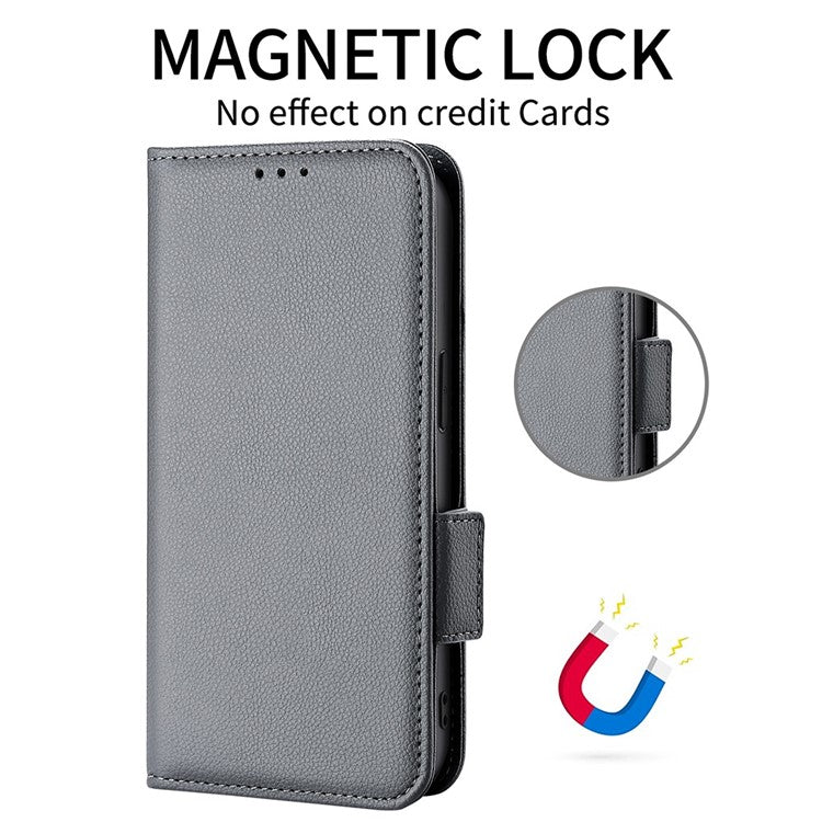 Wallet Cover for Huawei Maimang 20  /  nova 11i  /  Enjoy 60 Pro Litchi Texture PU Leather Stand Phone Case - Grey