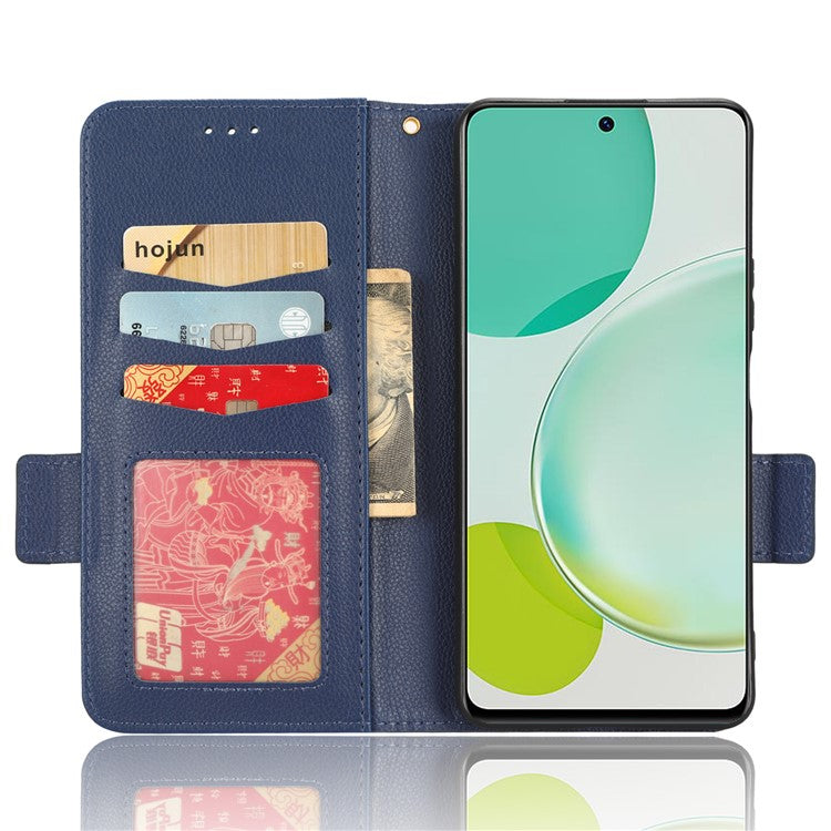 Wallet Cover for Huawei Maimang 20  /  nova 11i  /  Enjoy 60 Pro Litchi Texture PU Leather Stand Phone Case - Dark Blue